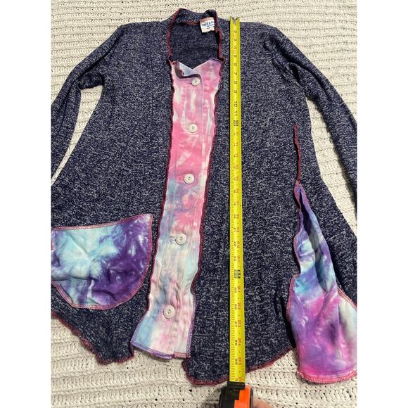 Rags 2 Riches Button Front Cardigan Upcycled Handmade Womens Large Tie Dye Blue - Picture 3 of 9